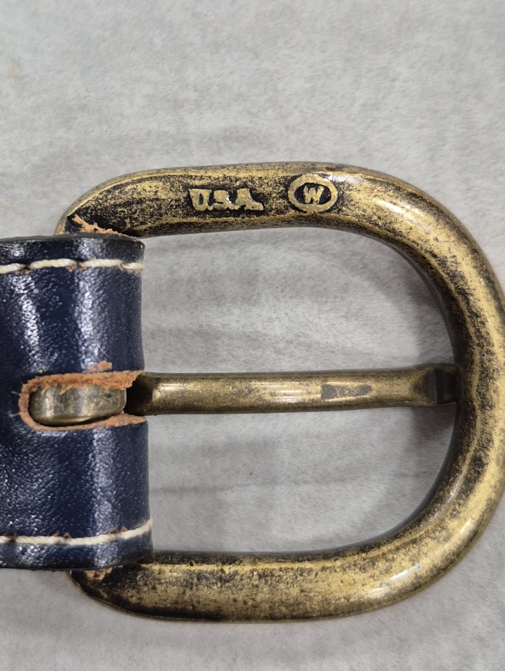 Classic Navy Leather Belt with Brass Buckle - Picture 6 of 12